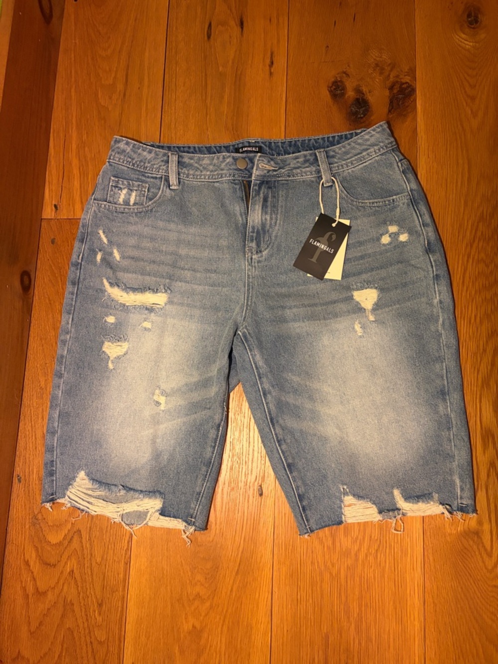Flannels Women's Distressed Denim Bermuda Shorts - Light Blue